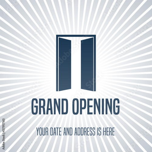 Grand opening vector illustration, background with open door