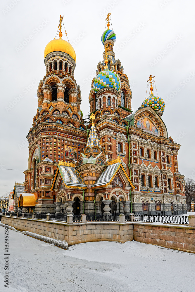 Obraz premium Church of the Savior on Spilled Blood in St. Petersburg in the winter