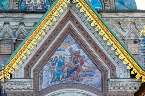 Facade of the Church of the Savior on Spilled Blood in Saint-Petersburg, Russia