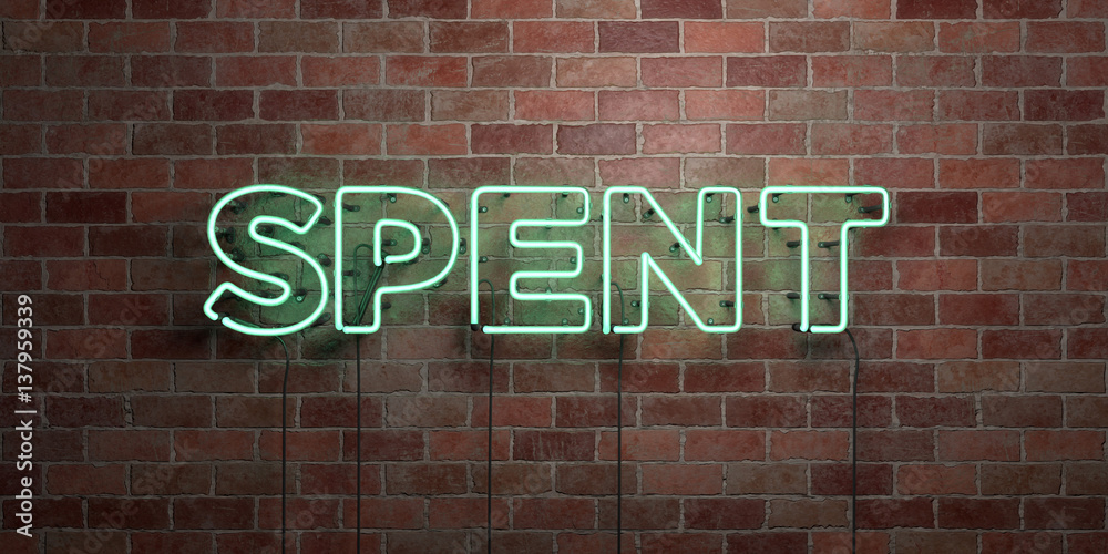 SPENT - fluorescent Neon tube Sign on brickwork - Front view - 3D rendered royalty free stock picture. Can be used for online banner ads and direct mailers.. SPENT - fluorescent Neon tube Sign on brickwork - Front view - 3D rendered royalty free stock picture. Can be used for online banner ads and direct mailers..