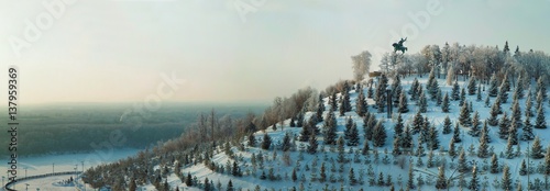 Monument to Salavat Yulaev in Ufa on the slope in winter