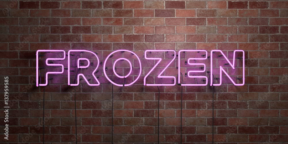Fototapeta premium FROZEN - fluorescent Neon tube Sign on brickwork - Front view - 3D rendered royalty free stock picture. Can be used for online banner ads and direct mailers..