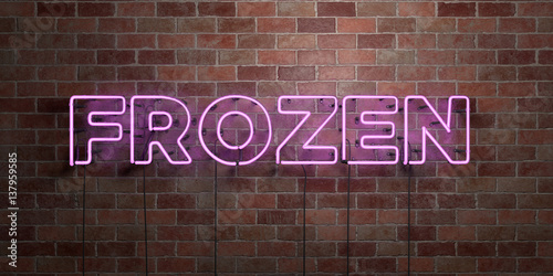 FROZEN - fluorescent Neon tube Sign on brickwork - Front view - 3D rendered royalty free stock picture. Can be used for online banner ads and direct mailers..