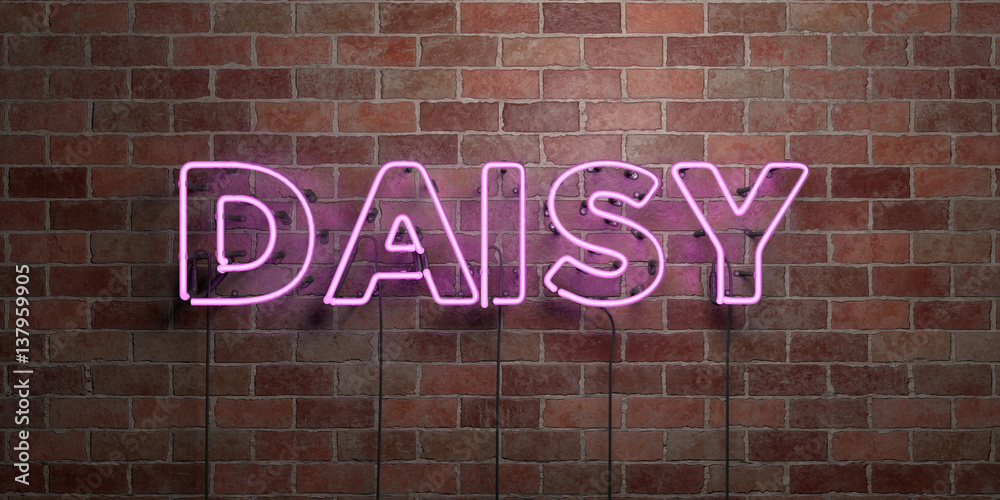 Obraz premium DAISY - fluorescent Neon tube Sign on brickwork - Front view - 3D rendered royalty free stock picture. Can be used for online banner ads and direct mailers..