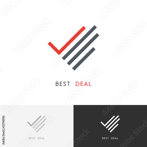Best deal logo - hand with check mark or tick symbol. Business, success and partnership vector icon.
