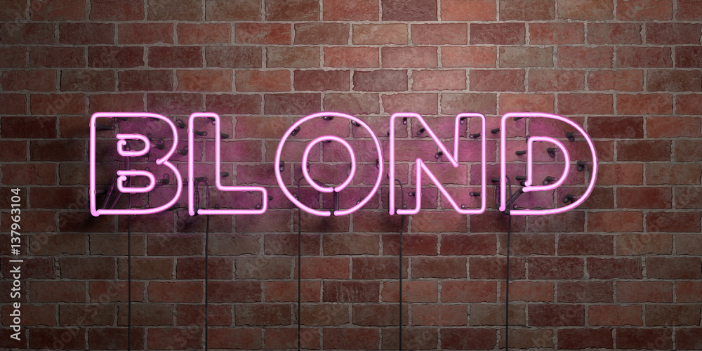 Obraz premium BLOND - fluorescent Neon tube Sign on brickwork - Front view - 3D rendered royalty free stock picture. Can be used for online banner ads and direct mailers..