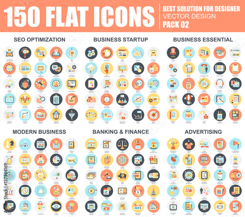 Business flat icons set