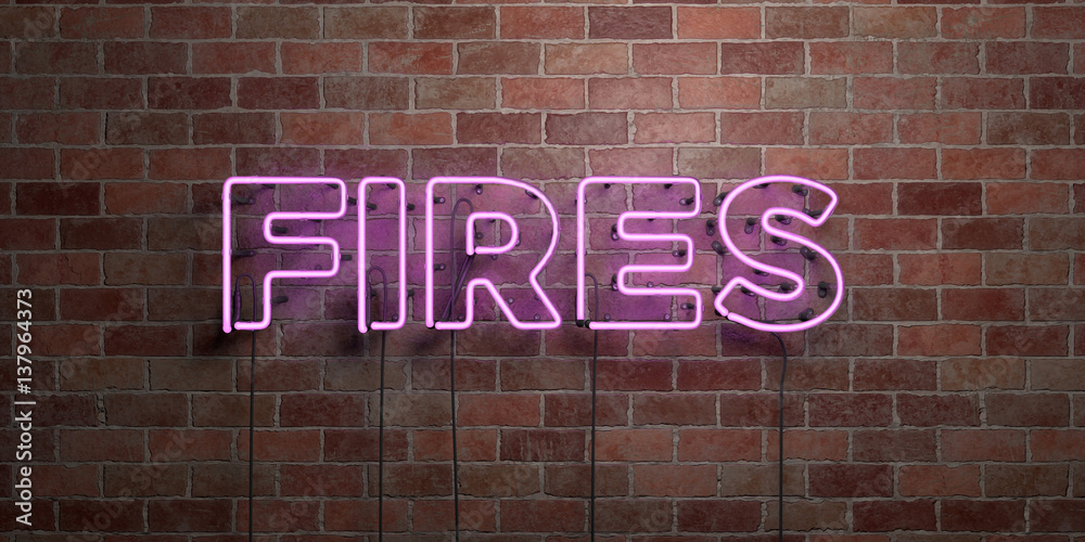 Obraz premium FIRES - fluorescent Neon tube Sign on brickwork - Front view - 3D rendered royalty free stock picture. Can be used for online banner ads and direct mailers..