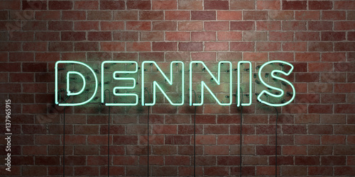 DENNIS - fluorescent Neon tube Sign on brickwork - Front view - 3D rendered royalty free stock picture. Can be used for online banner ads and direct mailers.. photo