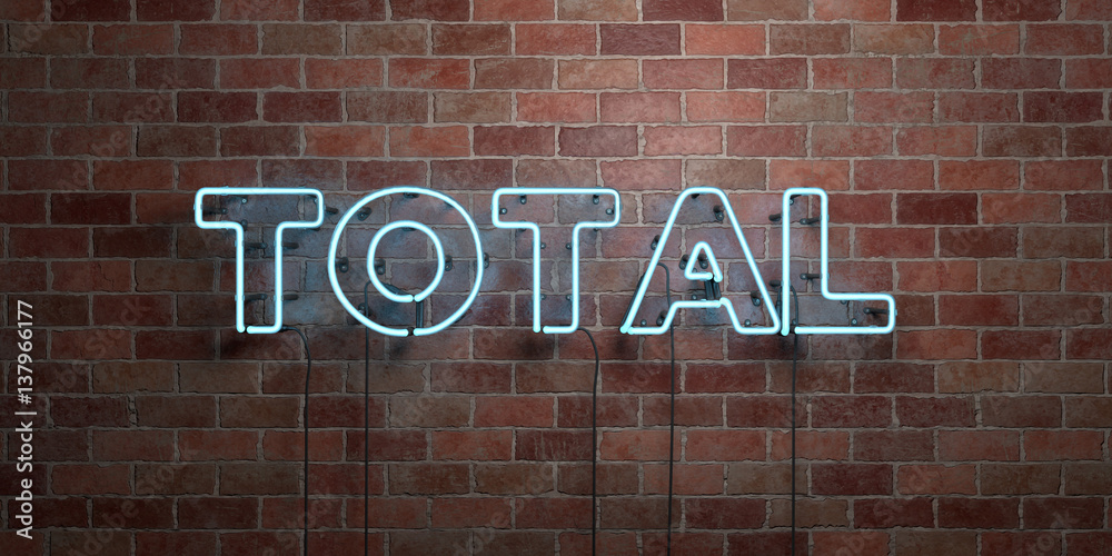 Obraz premium TOTAL - fluorescent Neon tube Sign on brickwork - Front view - 3D rendered royalty free stock picture. Can be used for online banner ads and direct mailers..