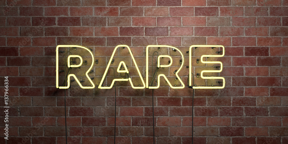 RARE - fluorescent Neon tube Sign on brickwork - Front view - 3D rendered royalty free stock picture. Can be used for online banner ads and direct mailers.. RARE - fluorescent Neon tube Sign on brickwork - Front view - 3D rendered royalty free stock picture. Can be used for online banner ads and direct mailers..