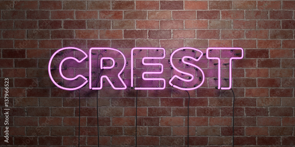 Fototapeta premium CREST - fluorescent Neon tube Sign on brickwork - Front view - 3D rendered royalty free stock picture. Can be used for online banner ads and direct mailers..