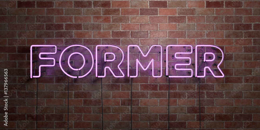 Fototapeta premium FORMER - fluorescent Neon tube Sign on brickwork - Front view - 3D rendered royalty free stock picture. Can be used for online banner ads and direct mailers..