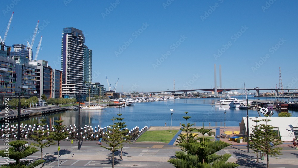 Bolte Bridge seen from Docklands in Victoria Harbor in Melbourne, Australia