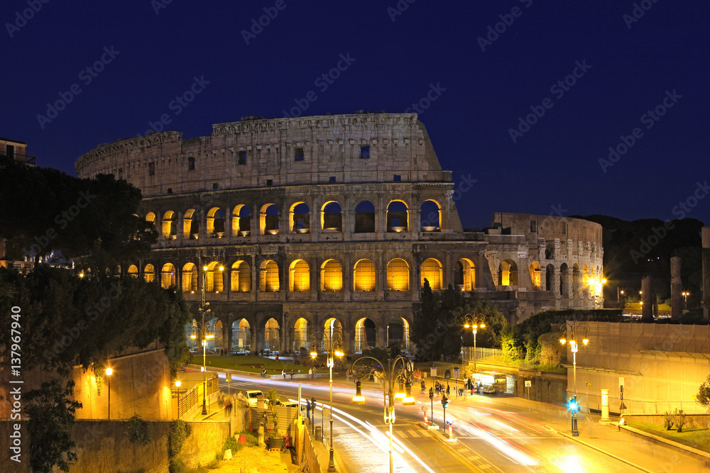 The famous Colosseum, Colosseo in Rome at Dusk, Italy, Europe.