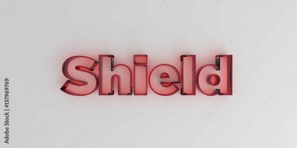 Shield - Red glass text on white background - 3D rendered royalty free stock image. Shield - Red glass text on white background - 3D rendered royalty free stock image.