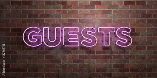 Billede på lærred GUESTS - fluorescent Neon tube Sign on brickwork - Front view - 3D rendered royalty free stock picture