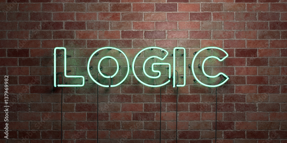 Obraz premium LOGIC - fluorescent Neon tube Sign on brickwork - Front view - 3D rendered royalty free stock picture. Can be used for online banner ads and direct mailers..