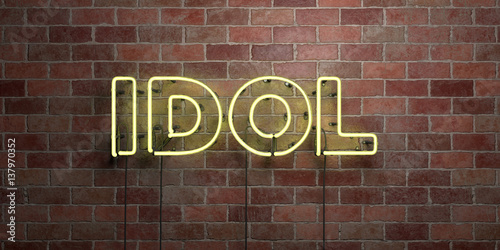 IDOL - fluorescent Neon tube Sign on brickwork - Front view - 3D rendered roy...