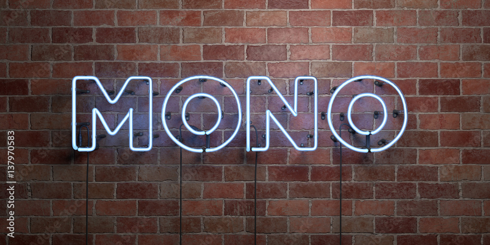Fototapeta premium MONO - fluorescent Neon tube Sign on brickwork - Front view - 3D rendered royalty free stock picture. Can be used for online banner ads and direct mailers..