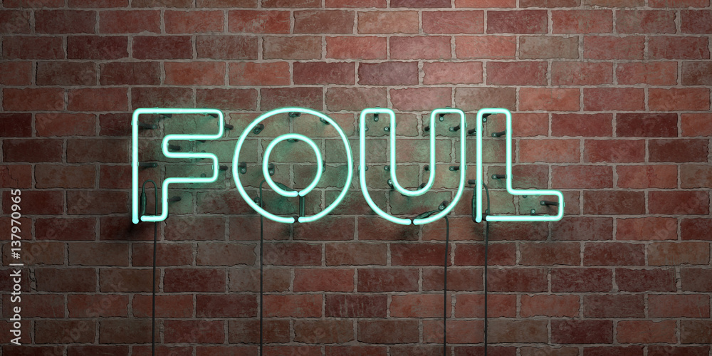 FOUL - fluorescent Neon tube Sign on brickwork - Front view - 3D rendered royalty free stock picture. Can be used for online banner ads and direct mailers.. FOUL - fluorescent Neon tube Sign on brickwork - Front view - 3D rendered royalty free stock picture. Can be used for online banner ads and direct mailers..