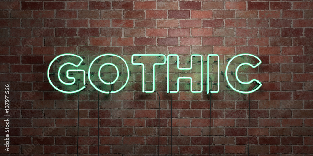 Fototapeta premium GOTHIC - fluorescent Neon tube Sign on brickwork - Front view - 3D rendered royalty free stock picture. Can be used for online banner ads and direct mailers..