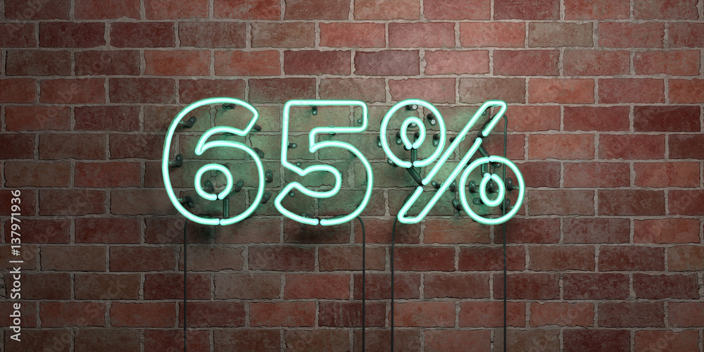Obraz premium 65% - fluorescent Neon tube Sign on brickwork - Front view - 3D rendered royalty free stock picture. Can be used for online banner ads and direct mailers..