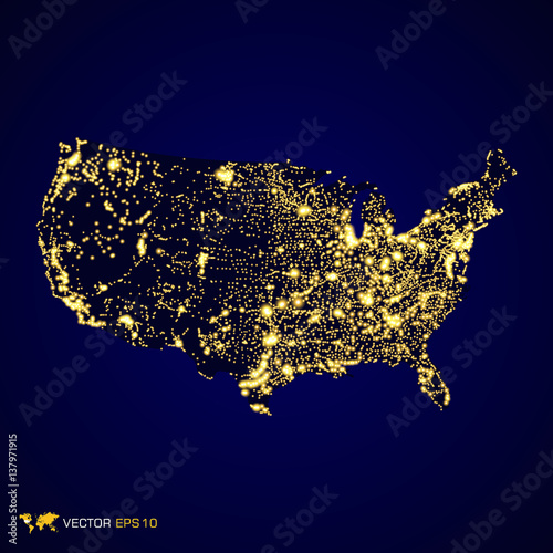 Usa map night light in vector format