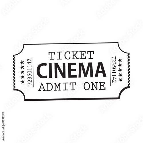 One retro style, vintage cinema, movie ticket, black and white sketch vector illustration isolated on white background. Hand drawn cinema, movie ticket, pass, cinema object