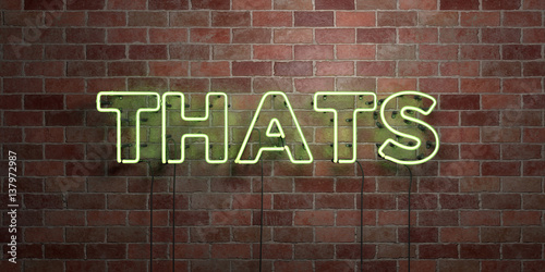 THATS - fluorescent Neon tube Sign on brickwork - Front view - 3D rendered royalty free stock picture. Can be used for online banner ads and direct mailers.. © Chris Titze Imaging