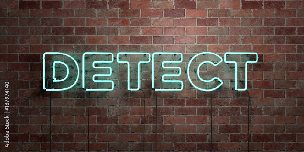 Obraz premium DETECT - fluorescent Neon tube Sign on brickwork - Front view - 3D rendered royalty free stock picture. Can be used for online banner ads and direct mailers..