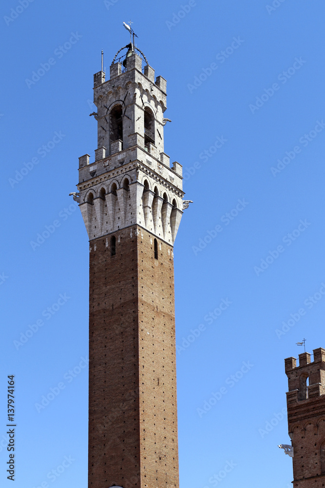 Piazza del Campo, Palazzo Pubblico, La Torre del Mangia, 102 m, Siena, Tuscany, Italy