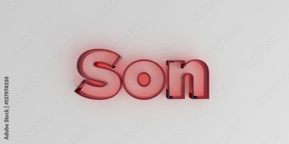 Son - Red glass text on white background - 3D rendered royalty free stock image. Son - Red glass text on white background - 3D rendered royalty free stock image.