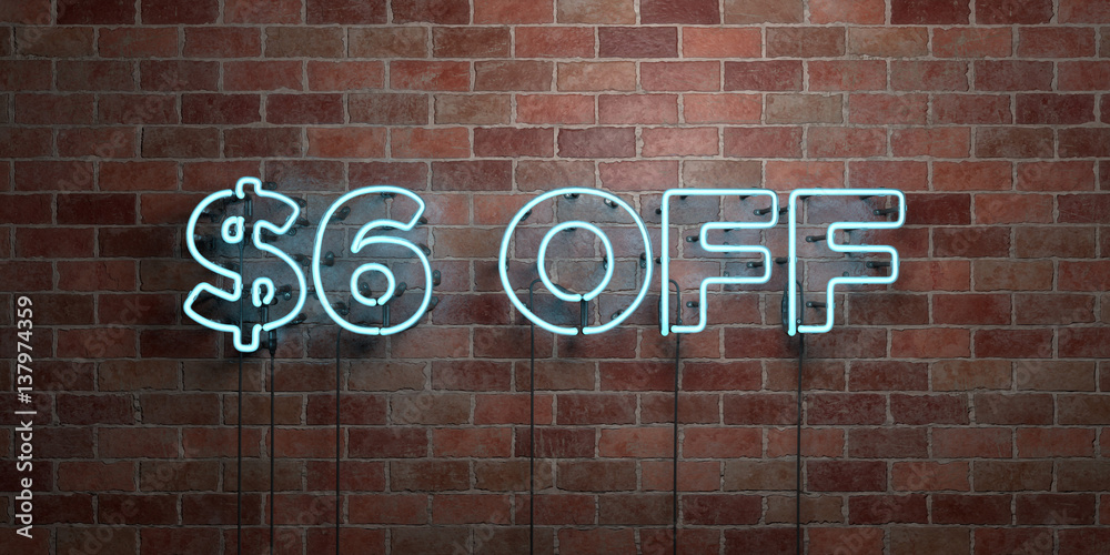 Fototapeta premium $6 OFF - fluorescent Neon tube Sign on brickwork - Front view - 3D rendered royalty free stock picture. Can be used for online banner ads and direct mailers..
