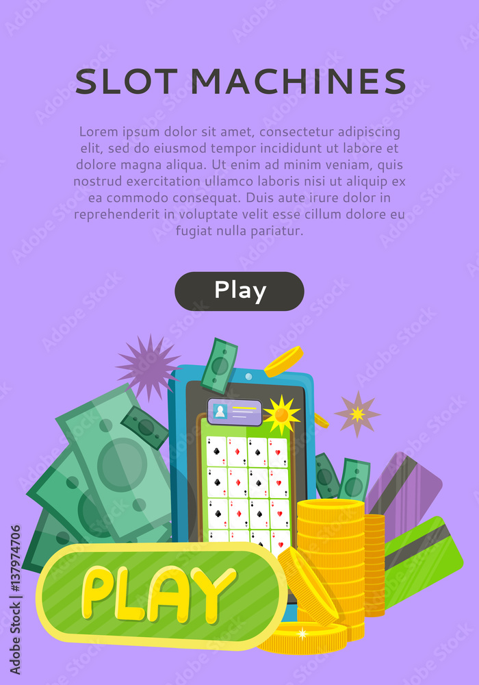 Fototapeta premium Slot Machine Web Banner Isolated with Play Button