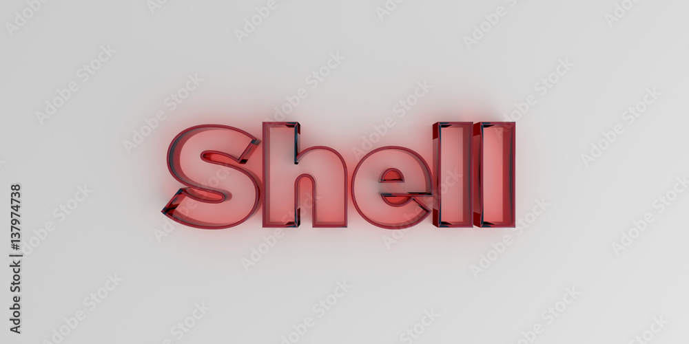 Shell - Red glass text on white background - 3D rendered royalty free stock image. Shell - Red glass text on white background - 3D rendered royalty free stock image.