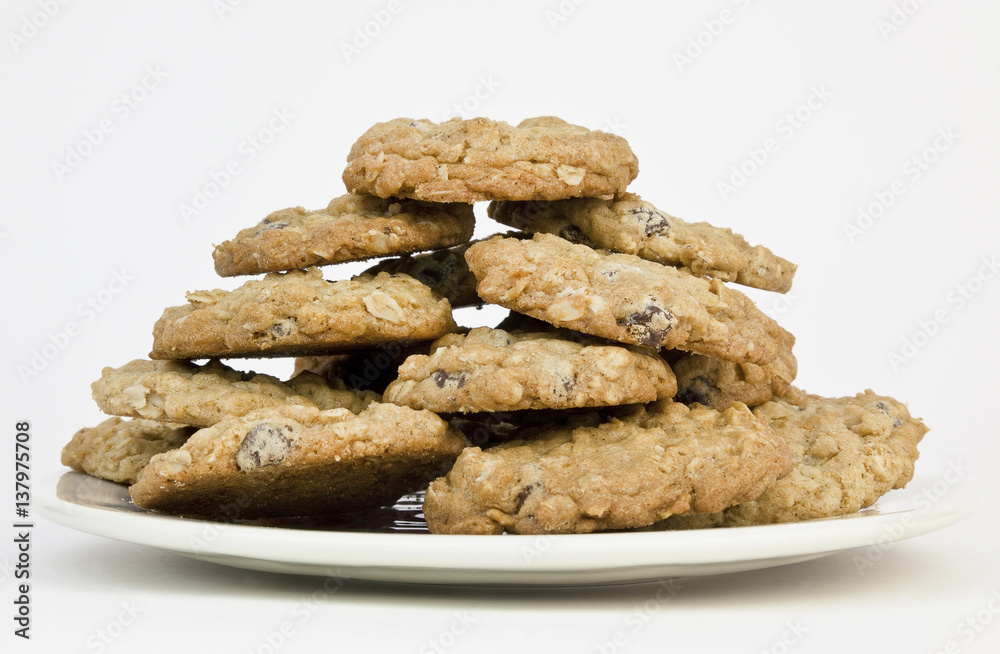 Stacked plate of homemade chocolate chip cookies. Stacked plate of homemade chocolate chip cookies.
