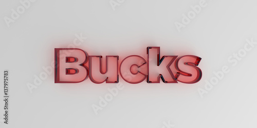 Bucks - Red glass text on white background - 3D rendered royalty free stock image.