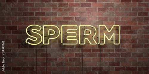 SPERM - fluorescent Neon tube Sign on brickwork - Front view - 3D rendered royalty free stock picture. Can be used for online banner ads and direct mailers..