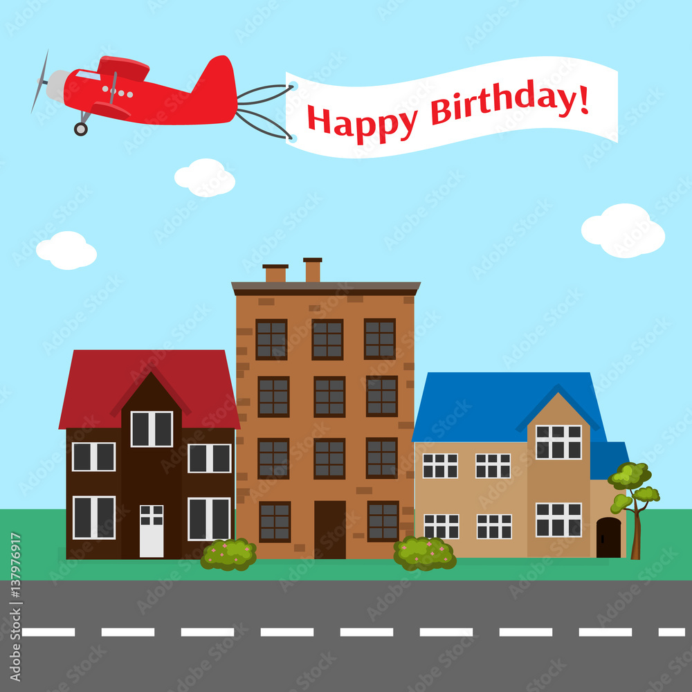 Plane with happy birthday banner