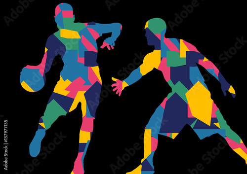 Basketball players young active sport silhouettes vector background abstract