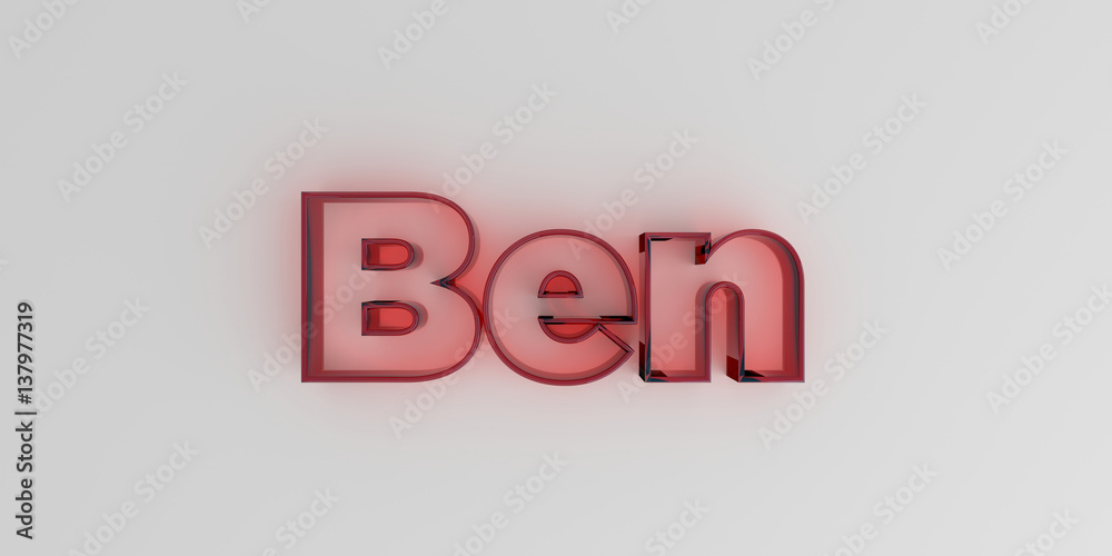 Ben - Red glass text on white background - 3D rendered royalty free stock image. Ben - Red glass text on white background - 3D rendered royalty free stock image.