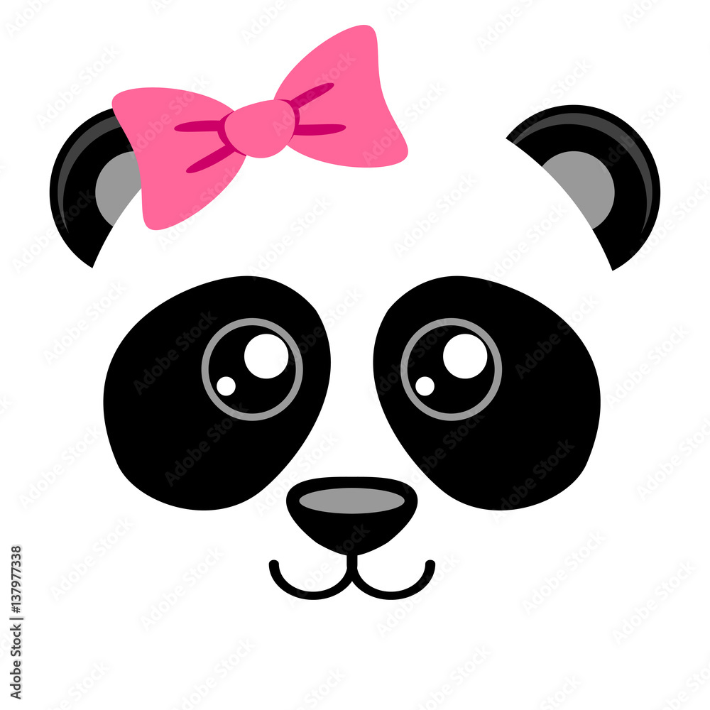 Fototapeta premium Cute panda with pink bow. Girlish print with chinese bear for t-shirt