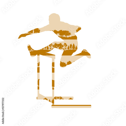 Hurdler in race vector background concept made of forest trees fragments isolated