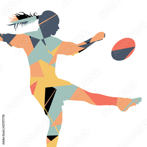 Active women rugby players young healthy sport silhouettes abstract line vector background