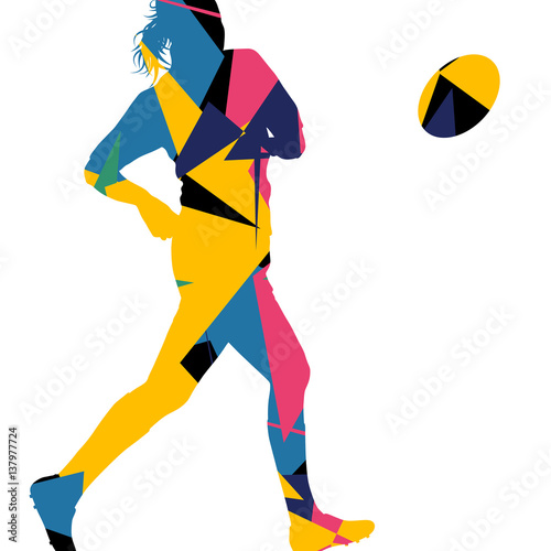 Active women rugby players young healthy sport silhouettes abstract line vector background
