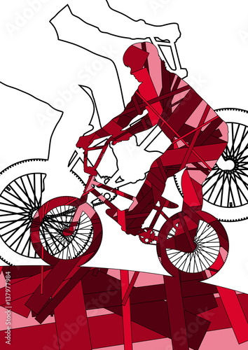 Children extreme cyclists young and active people sport silhouettes vector mosaic background