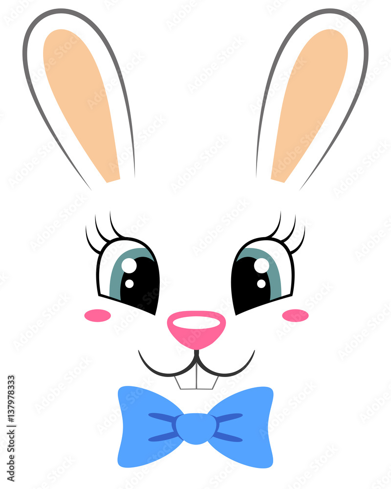 Naklejka premium Cute bunny with butterfly tie. Print with rabbit face for t-shirt