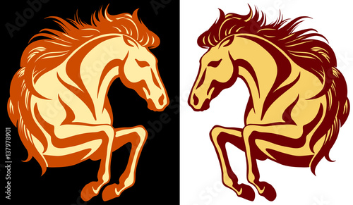 Clip-art of jumping horse - 2 variations in different colours