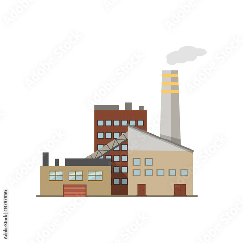 Industry Manufactory Building Isolated on White.